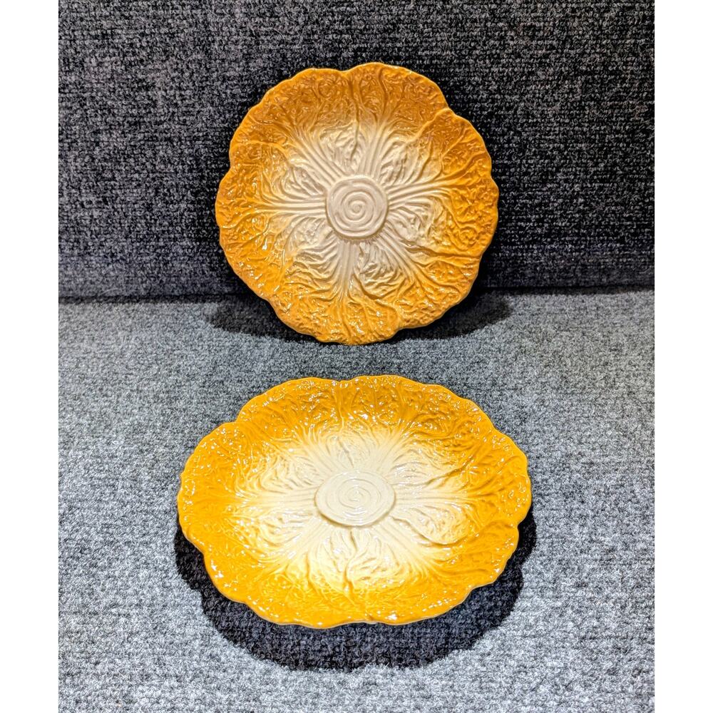 Set of Two Yellow/Golden Cabbage Leaf Plates